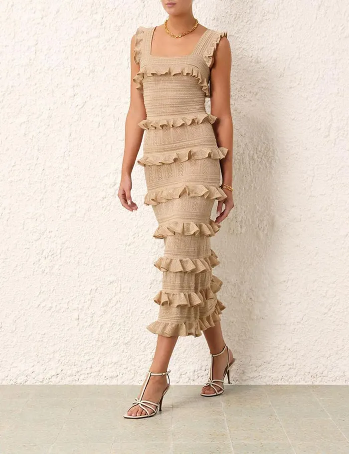 Zimmermann Dresses Matchmaker Ruffle Midi Gold Lurex 8211 Women