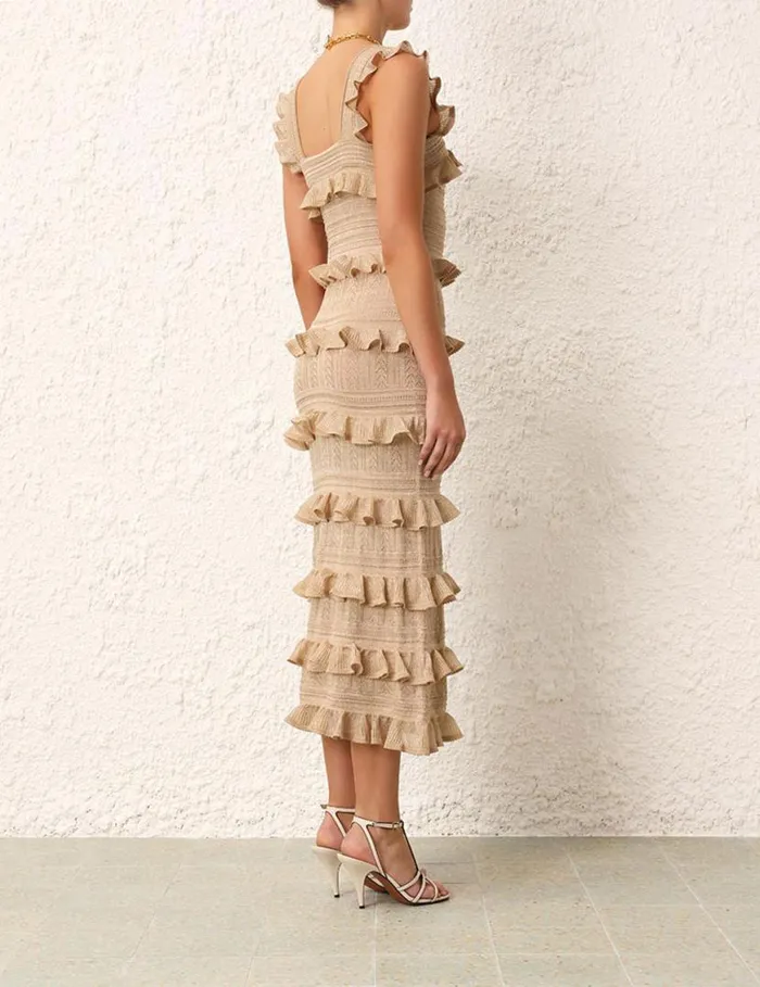 Zimmermann Dresses Matchmaker Ruffle Midi Gold Lurex 8211 Women