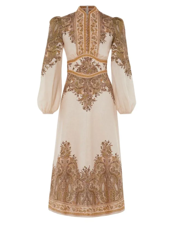 Zimmermann Dresses Natura Buttoned Midi Dress Khaki Paisley 8211 Women