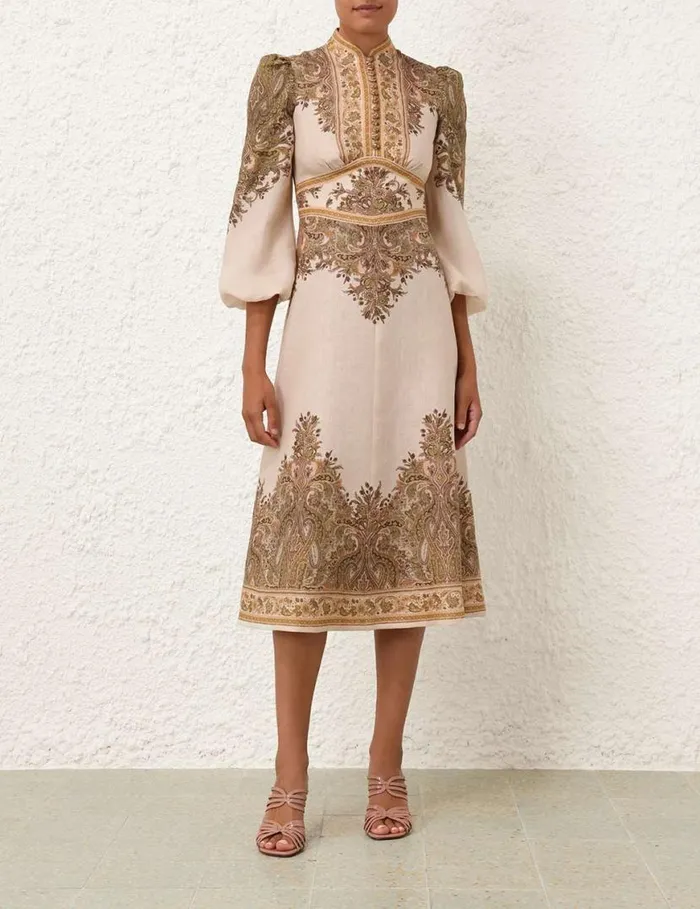 Zimmermann Dresses Natura Buttoned Midi Dress Khaki Paisley 8211 Women