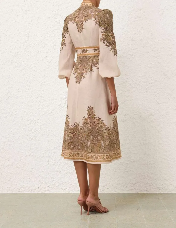 Zimmermann Dresses Natura Buttoned Midi Dress Khaki Paisley 8211 Women