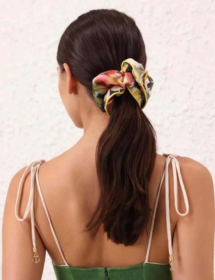 Zimmermann Hair Accessories Double Faced Silk Scrunchie Ivory Palm 8211 Women