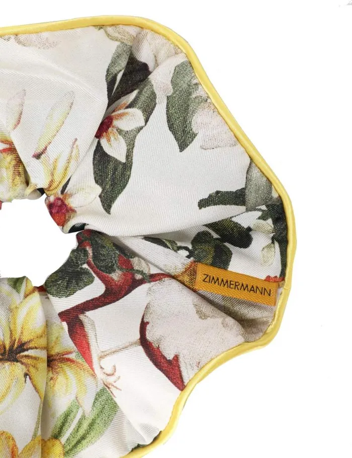 Zimmermann Hair Accessories Double Faced Silk Scrunchie Ivory Palm 8211 Women