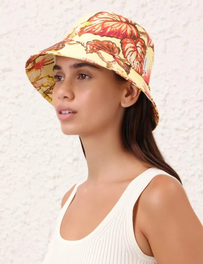 Zimmermann Hats Printed Canvas Bucket Hat Yellow Hibiscus 8211 Women