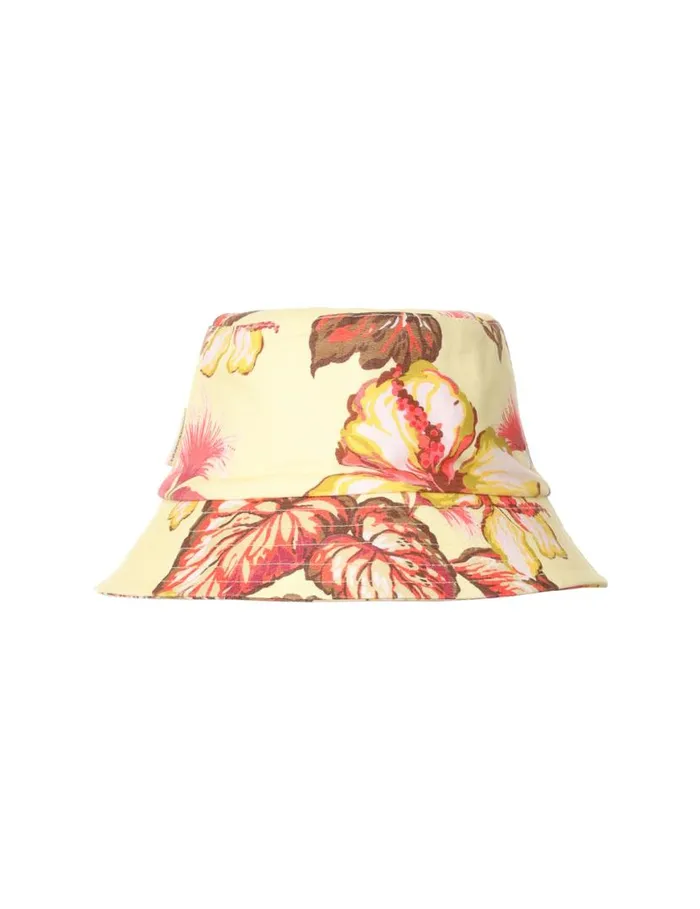 Zimmermann Hats Printed Canvas Bucket Hat Yellow Hibiscus 8211 Women
