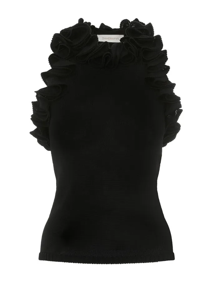 Zimmermann Knitwear Matchmaker Ruffle Neck Top Black 8211 Women