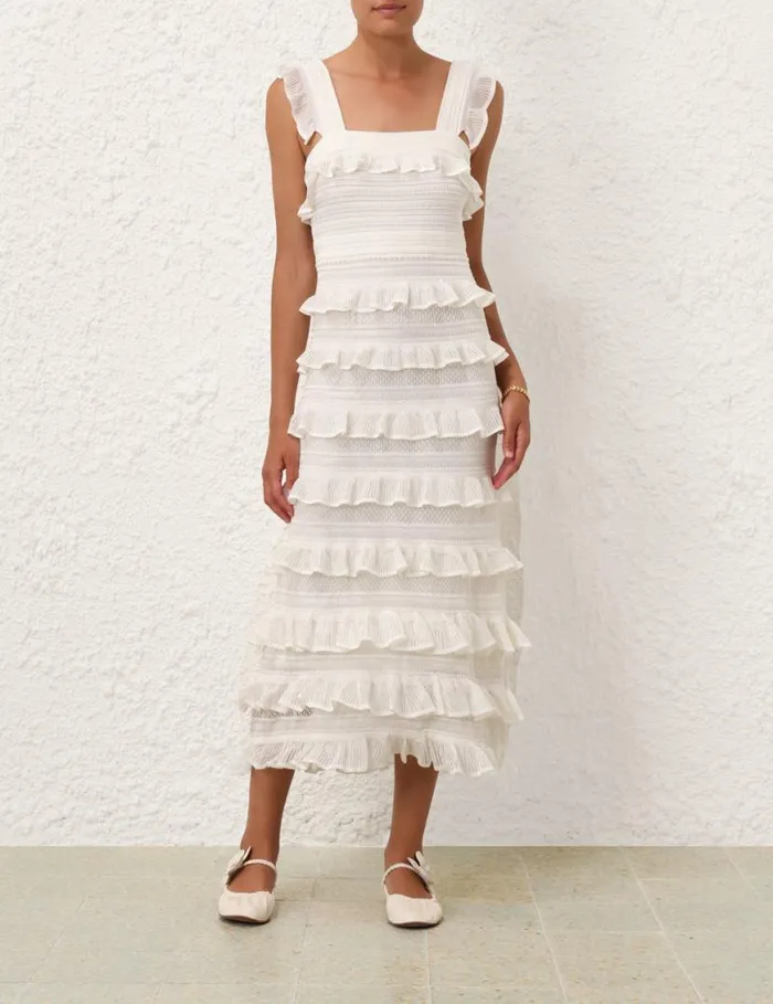 Zimmermann Knitwear Natura Ruffle Dress Parchment 8211 Women