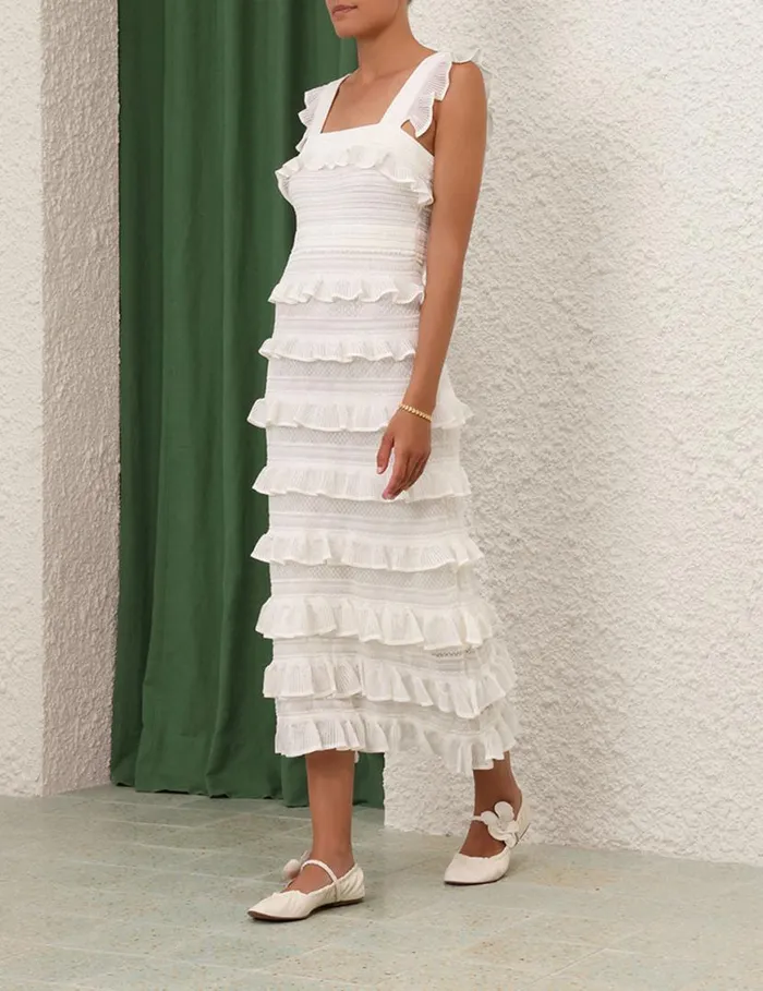 Zimmermann Knitwear Natura Ruffle Dress Parchment 8211 Women