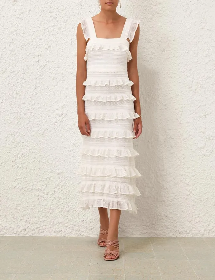 Zimmermann Knitwear Natura Ruffle Dress Parchment 8211 Women
