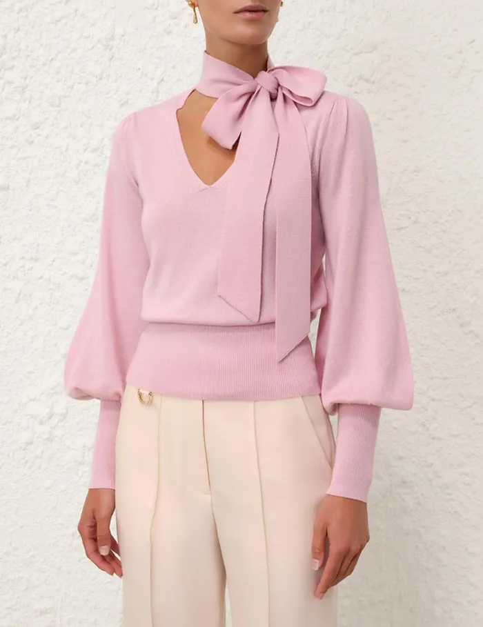 Zimmermann Knitwear Tie Neck Sweater Lipstick 8211 Women