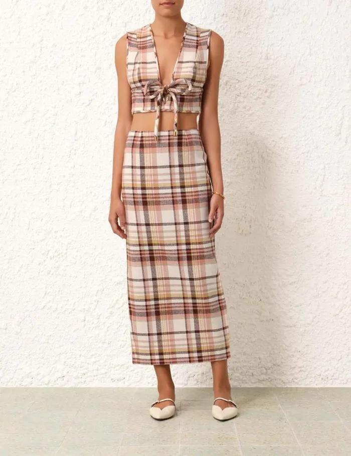 Zimmermann Skirts Matchmaker Check Pencil Skirt Cream Check 8211 Women