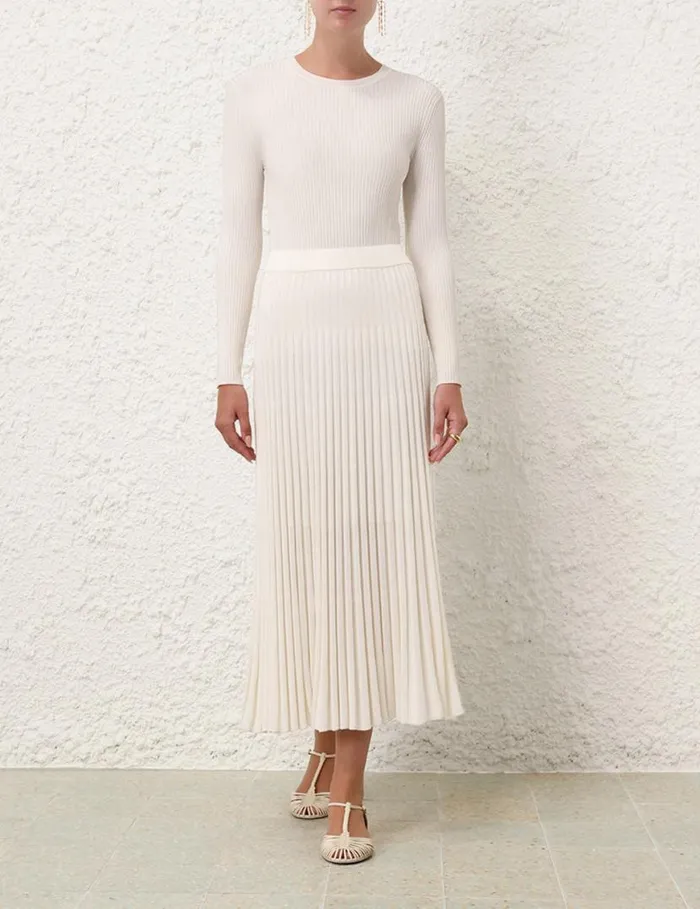 Zimmermann Skirts Pleated Midi Skirt Parchment 8211 Women