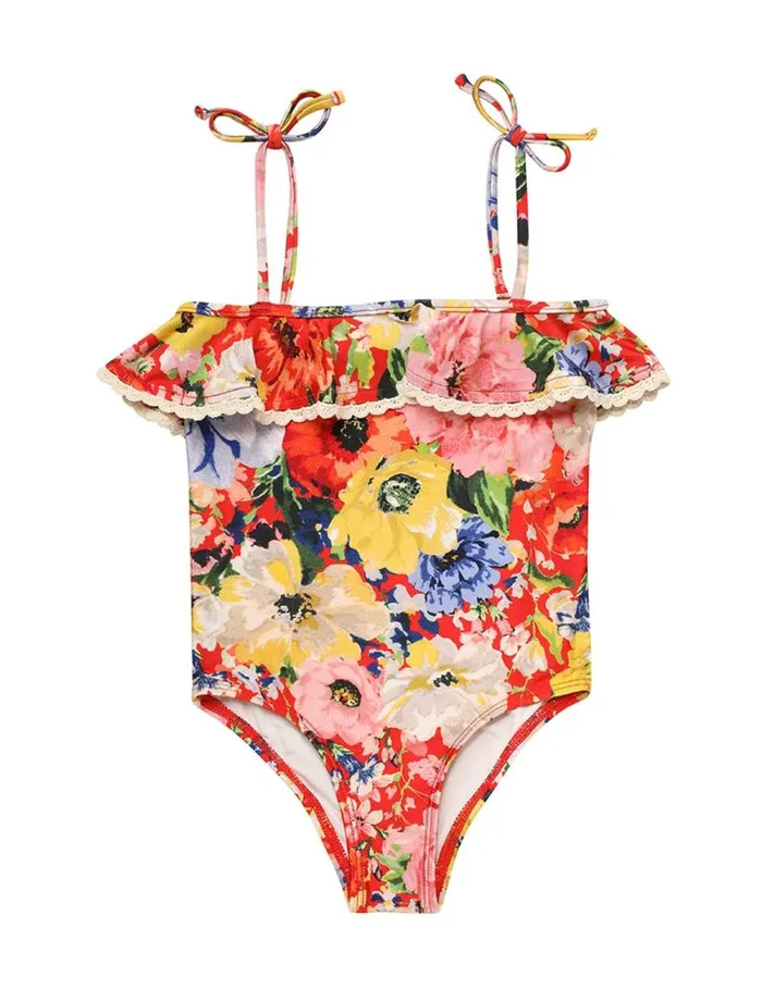 Zimmermann Swimwear Alight Trim Frill 1PC Red Floral 8211 Kids