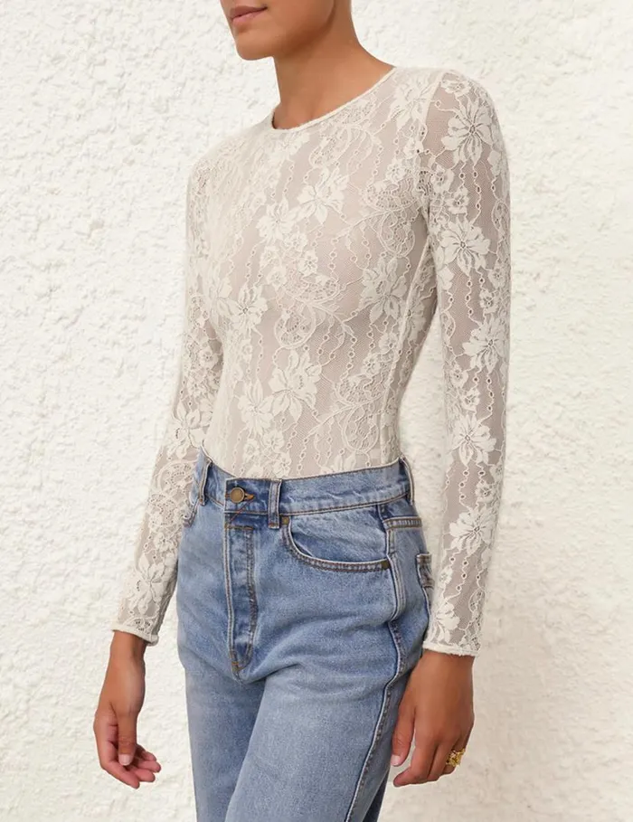 Zimmermann Tops Lace Bodysuit Cream 8211 Women