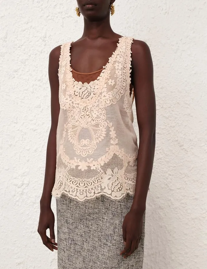 Zimmermann Tops Natura Lace Patch Tank Peach 8211 Women