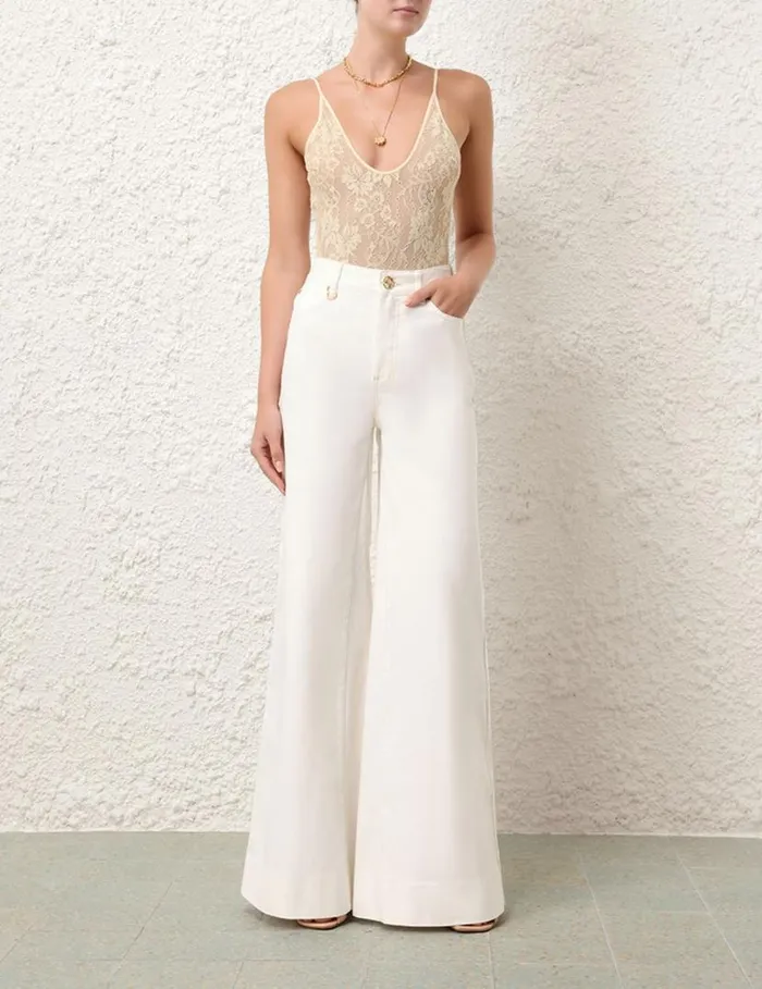 Zimmermann Tops Scoop Neck Bodysuit Parchment 8211 Women
