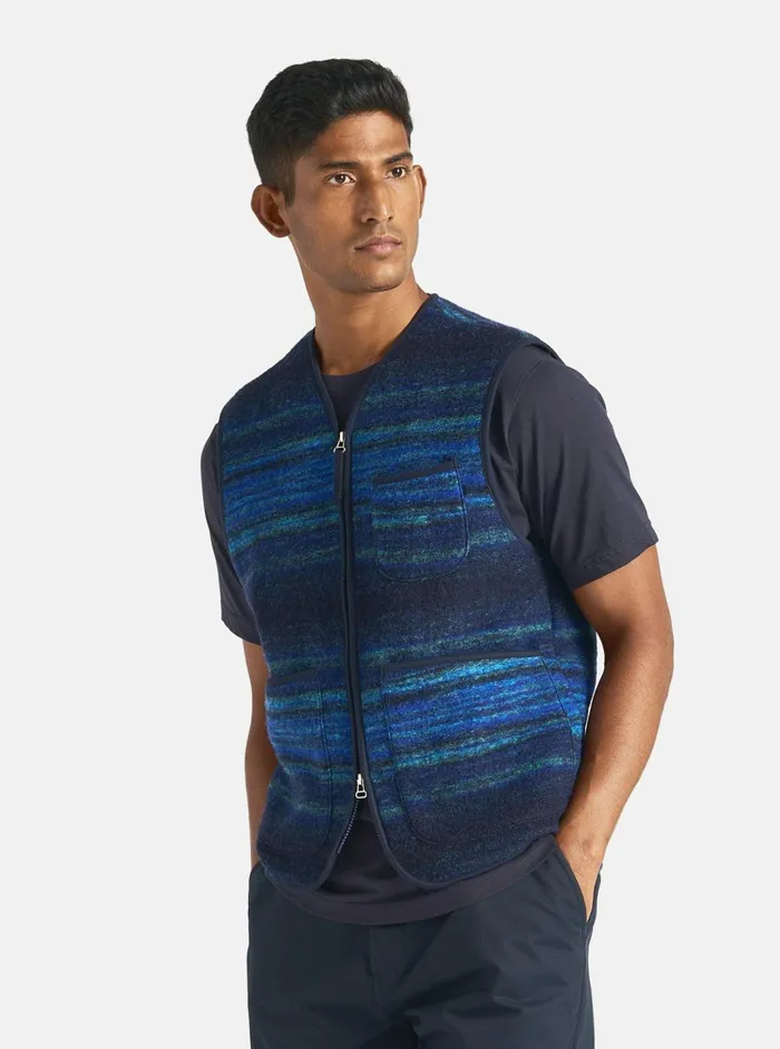 Zip Gilet In Blue Mississippi Fleece Men Universal Works Waistcoats and Gilets