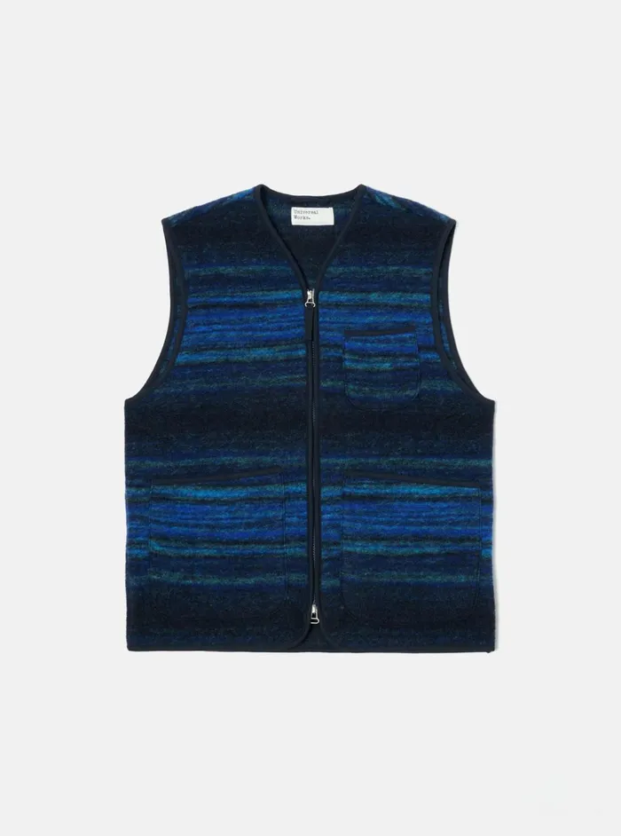 Zip Gilet In Blue Mississippi Fleece Men Universal Works Waistcoats and Gilets