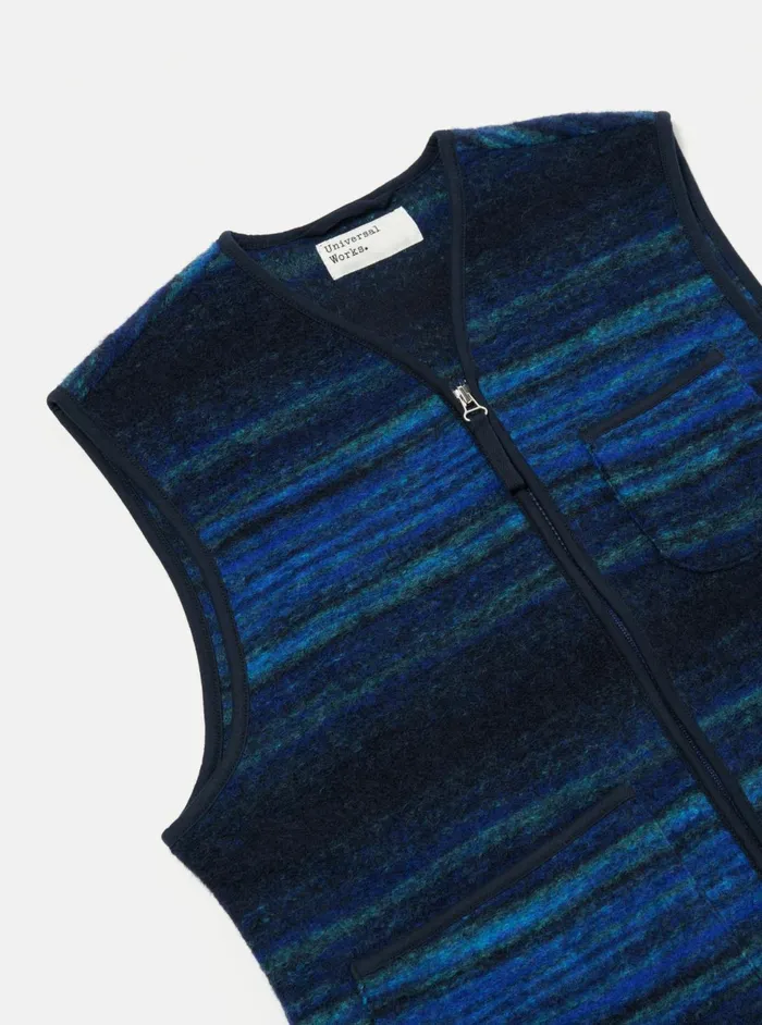 Zip Gilet In Blue Mississippi Fleece Men Universal Works Waistcoats and Gilets