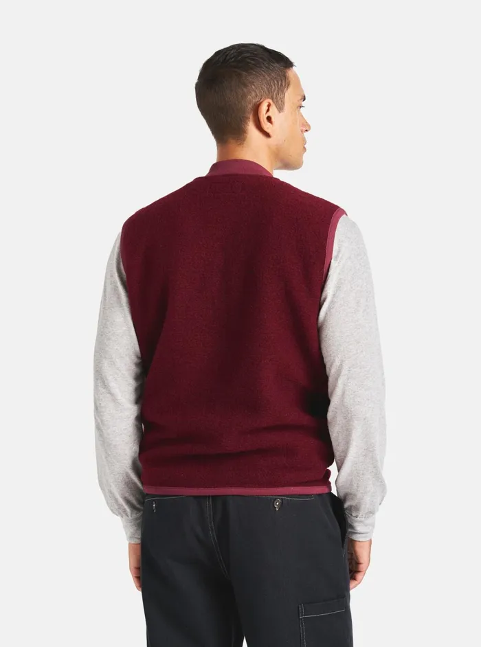 Zip Waistcoat In Deep Red Wool Fleece Men Universal Works Fleece