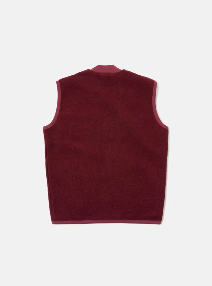 Zip Waistcoat In Deep Red Wool Fleece Men Universal Works Fleece