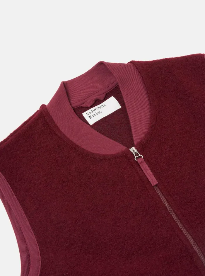 Zip Waistcoat In Deep Red Wool Fleece Men Universal Works Fleece