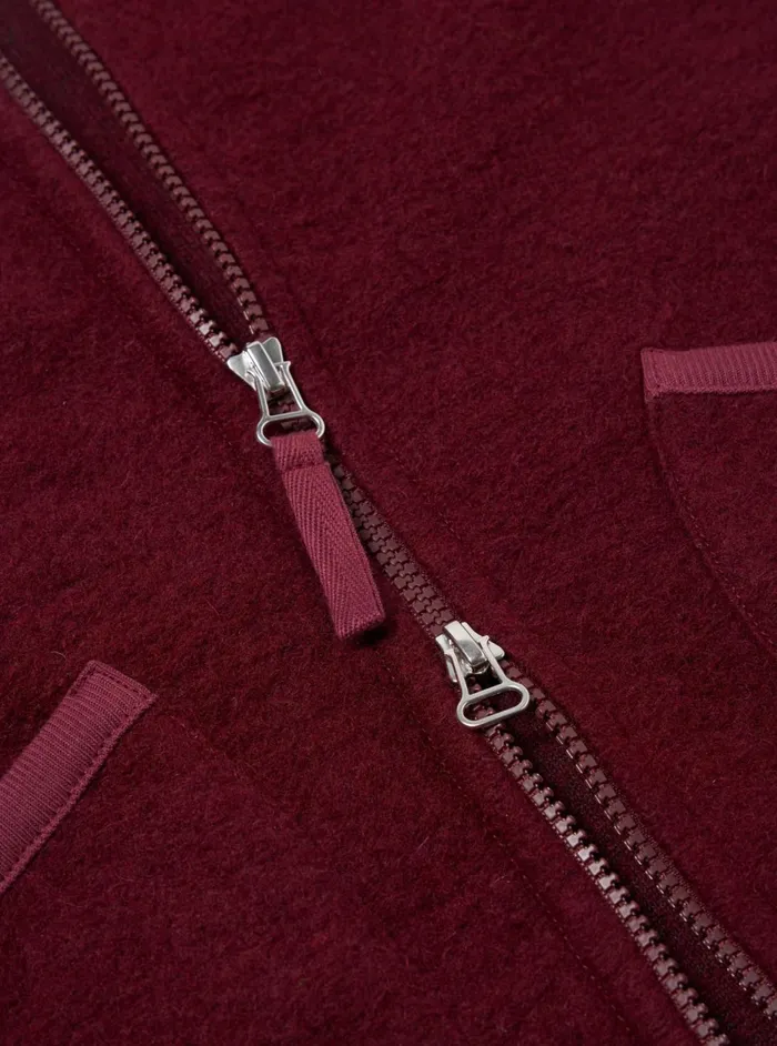 Zip Waistcoat In Deep Red Wool Fleece Men Universal Works Fleece
