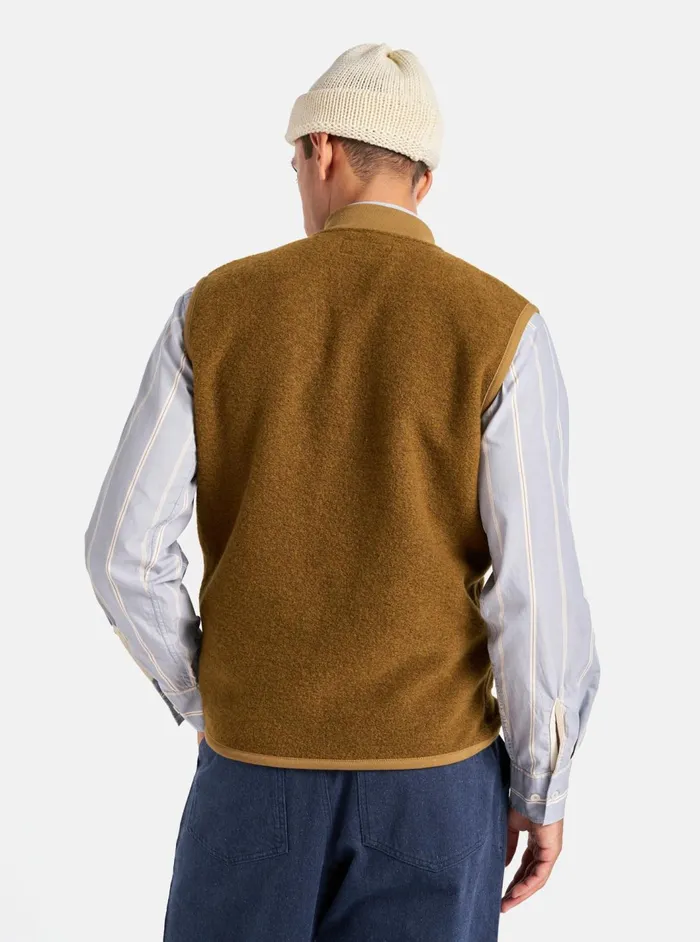 Zip Waistcoat In Mustard Wool Fleece Men Universal Works Fleece
