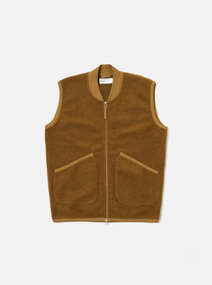 Zip Waistcoat In Mustard Wool Fleece Men Universal Works Fleece