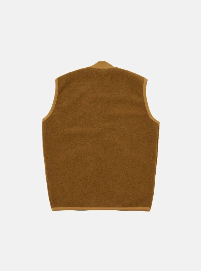 Zip Waistcoat In Mustard Wool Fleece Men Universal Works Fleece