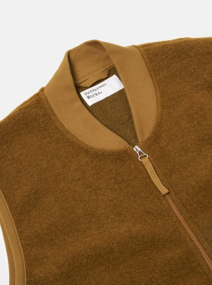 Zip Waistcoat In Mustard Wool Fleece Men Universal Works Fleece